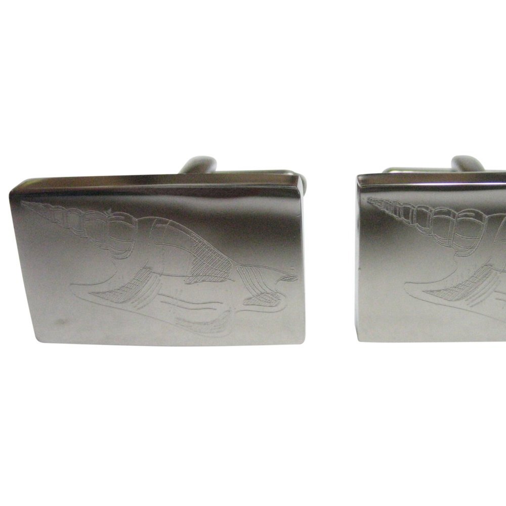 Silver Toned Rectangular Etched Sea Shell Cufflinks